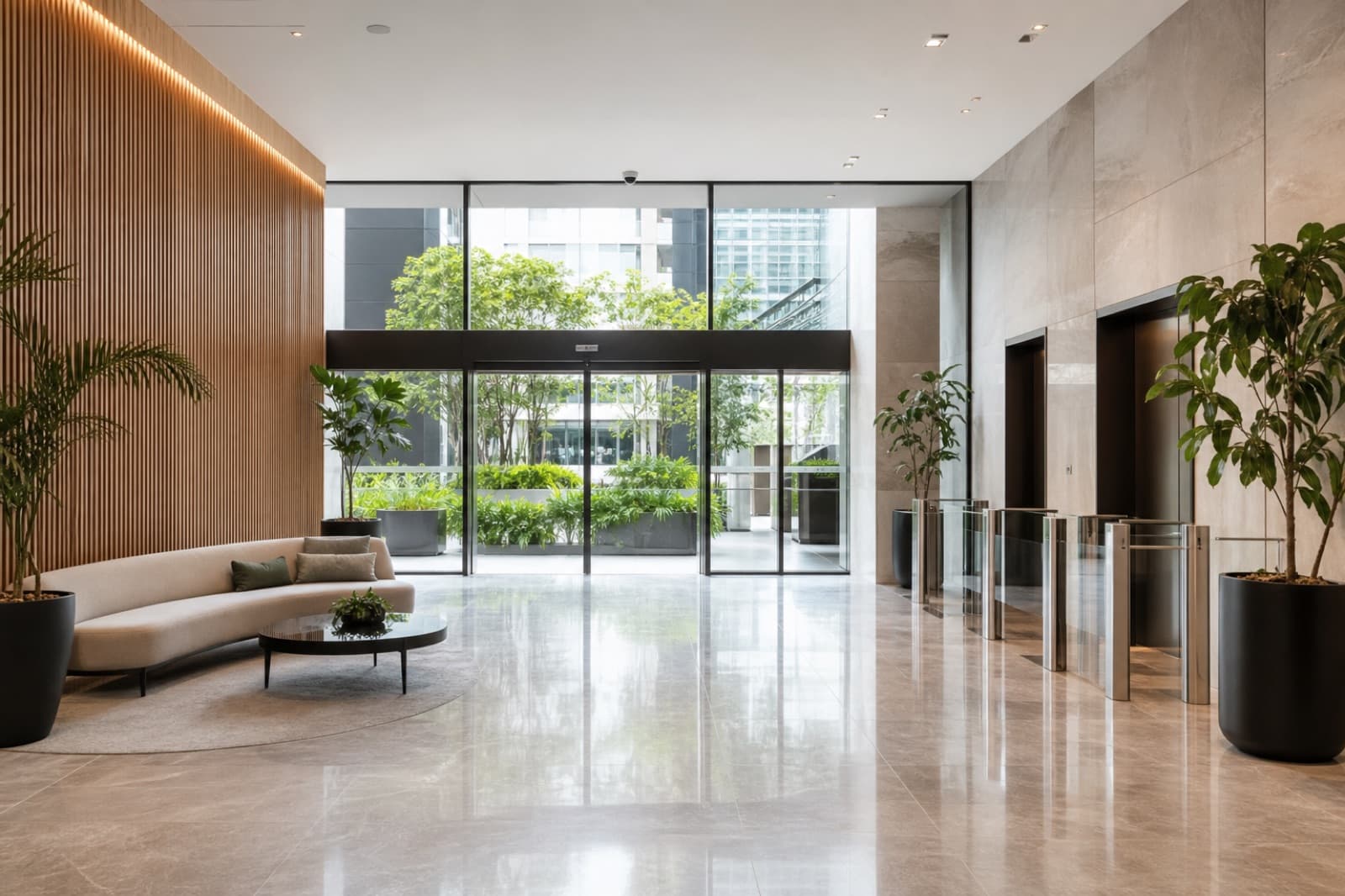 Bright modern commercial lobby and shared building area